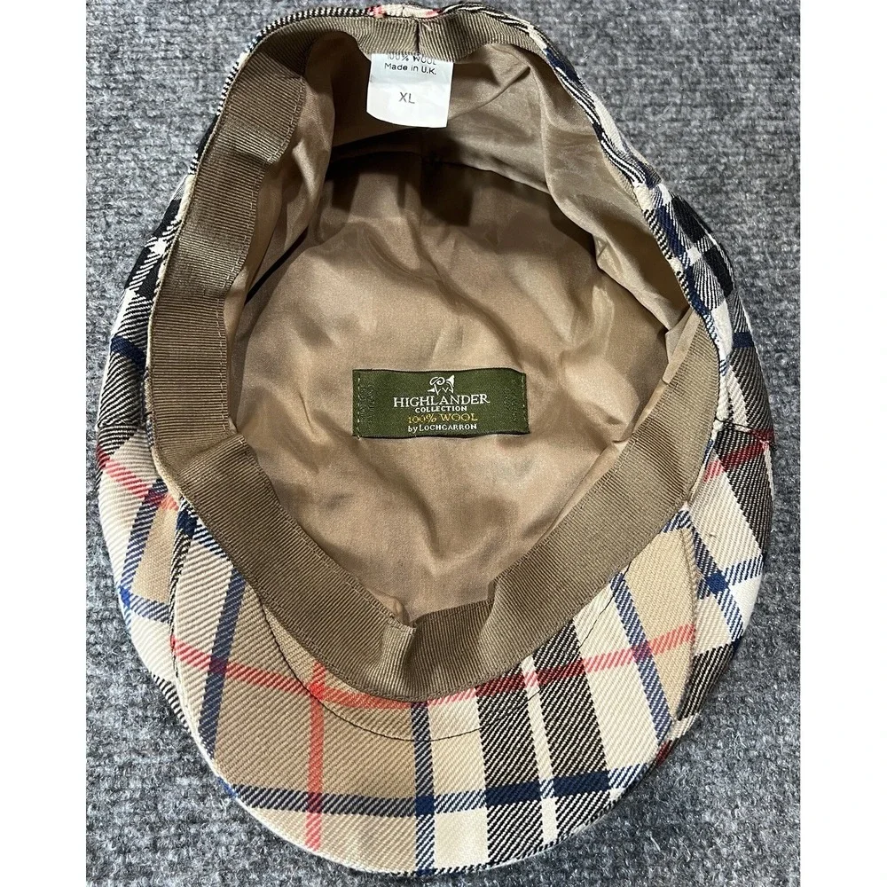 Highlander by Lochcarron Camel Tartan Barnton Flat 100% Wool Cap Scotland XL